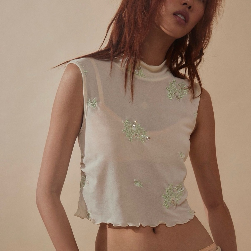 NWOT Free People Cropped Sheer Embroidered Sleeveless Top